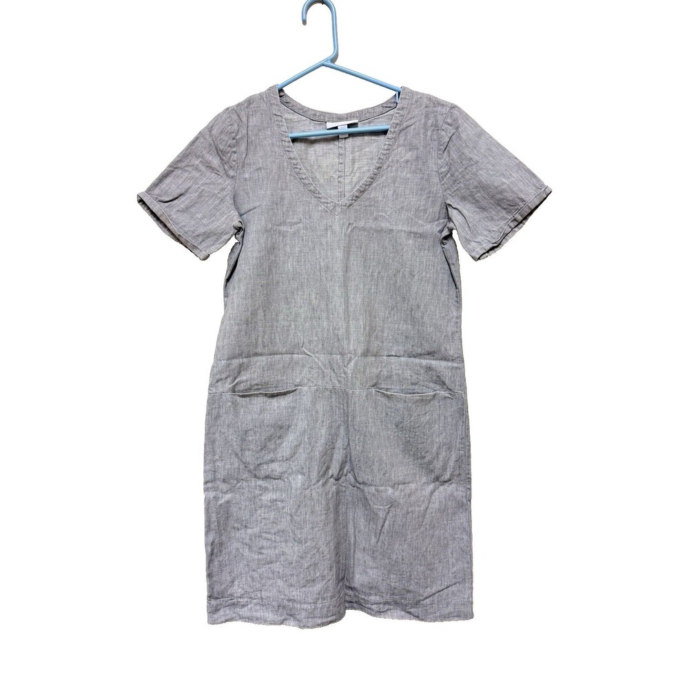 White Label Gray Linen Cotton S/S Shift Dress Pockets The White Company US SZ 6